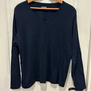 Lands' End Women's Long Sleeve T-Shirt V-Neck Navy Blue Plus Sz XL (18) pullover